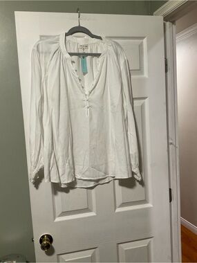 Anthropologie White Long-Sleeve Peasant Blouse